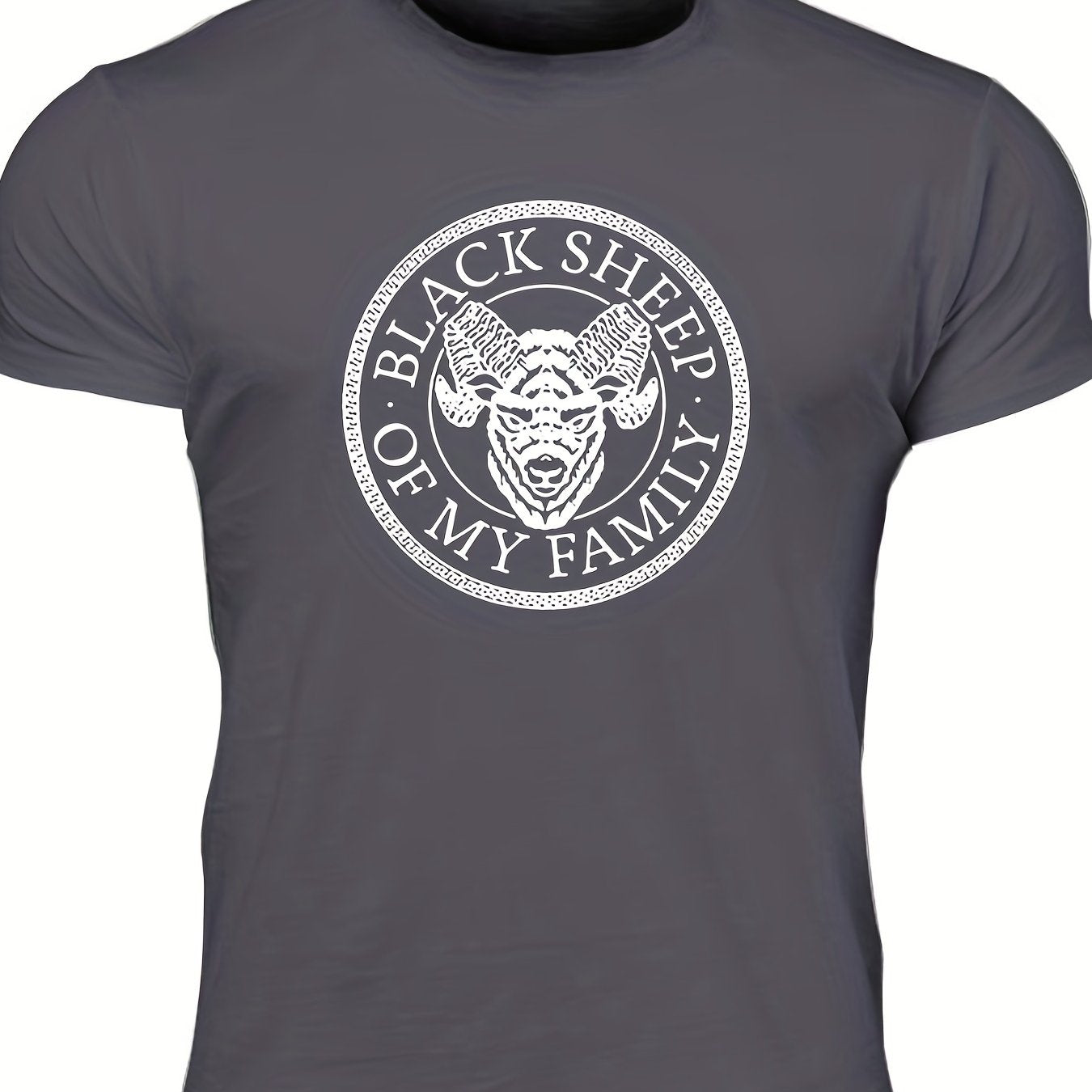 "Black Sheep Of My Family", Men's Sheep Graphic T-shirt, Casual Comfy Slightly Stretch Crew Neck Tee, Men's Clothing For Summer Outdoor - Lena & Miles Exquisite Boutique LLC.