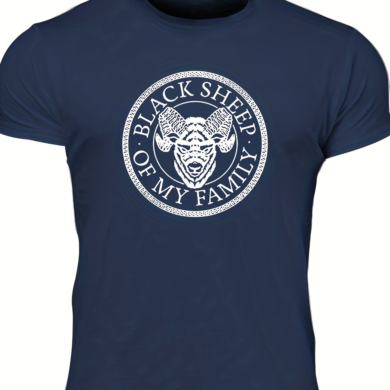 "Black Sheep Of My Family", Men's Sheep Graphic T-shirt, Casual Comfy Slightly Stretch Crew Neck Tee, Men's Clothing For Summer Outdoor - Lena & Miles Exquisite Boutique LLC.