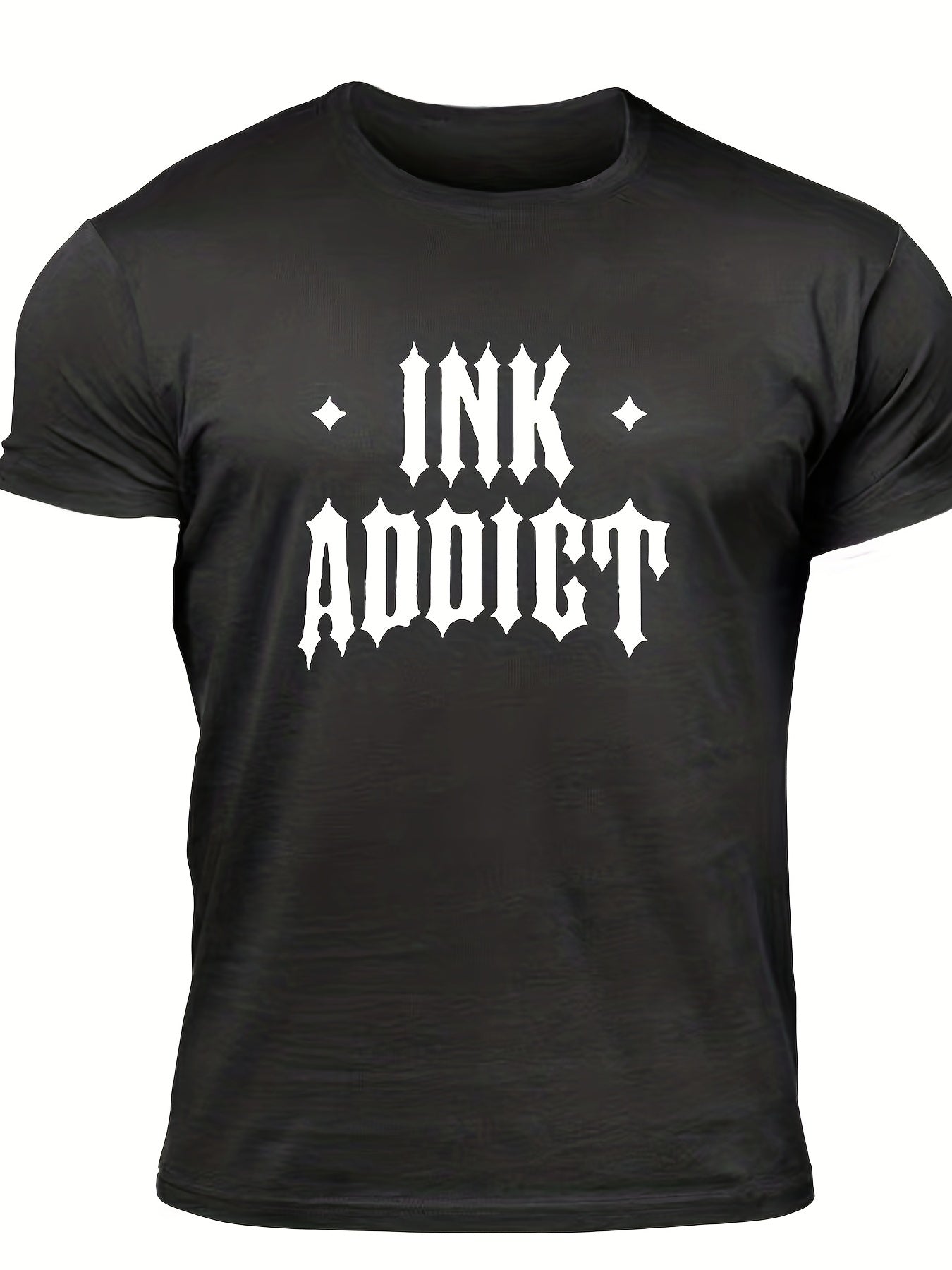 Men's Ink Addict Print T-shirt, Casual Comfy Slightly Stretch Crew Neck Tee, Men's Clothing For Summer Outdoor - Lena & Miles Exquisite Boutique LLC.