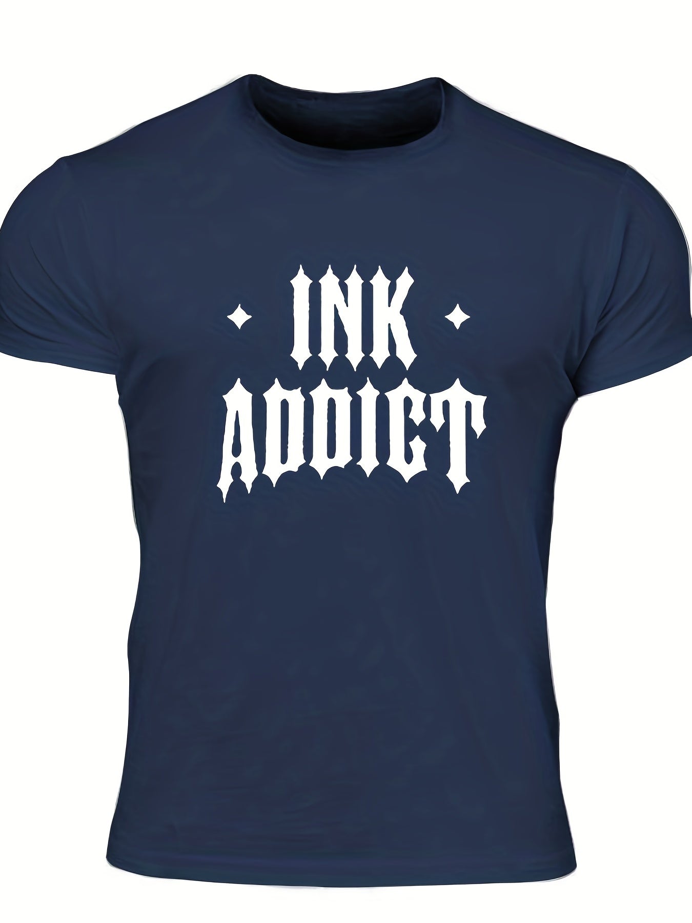 Men's Ink Addict Print T-shirt, Casual Comfy Slightly Stretch Crew Neck Tee, Men's Clothing For Summer Outdoor - Lena & Miles Exquisite Boutique LLC.