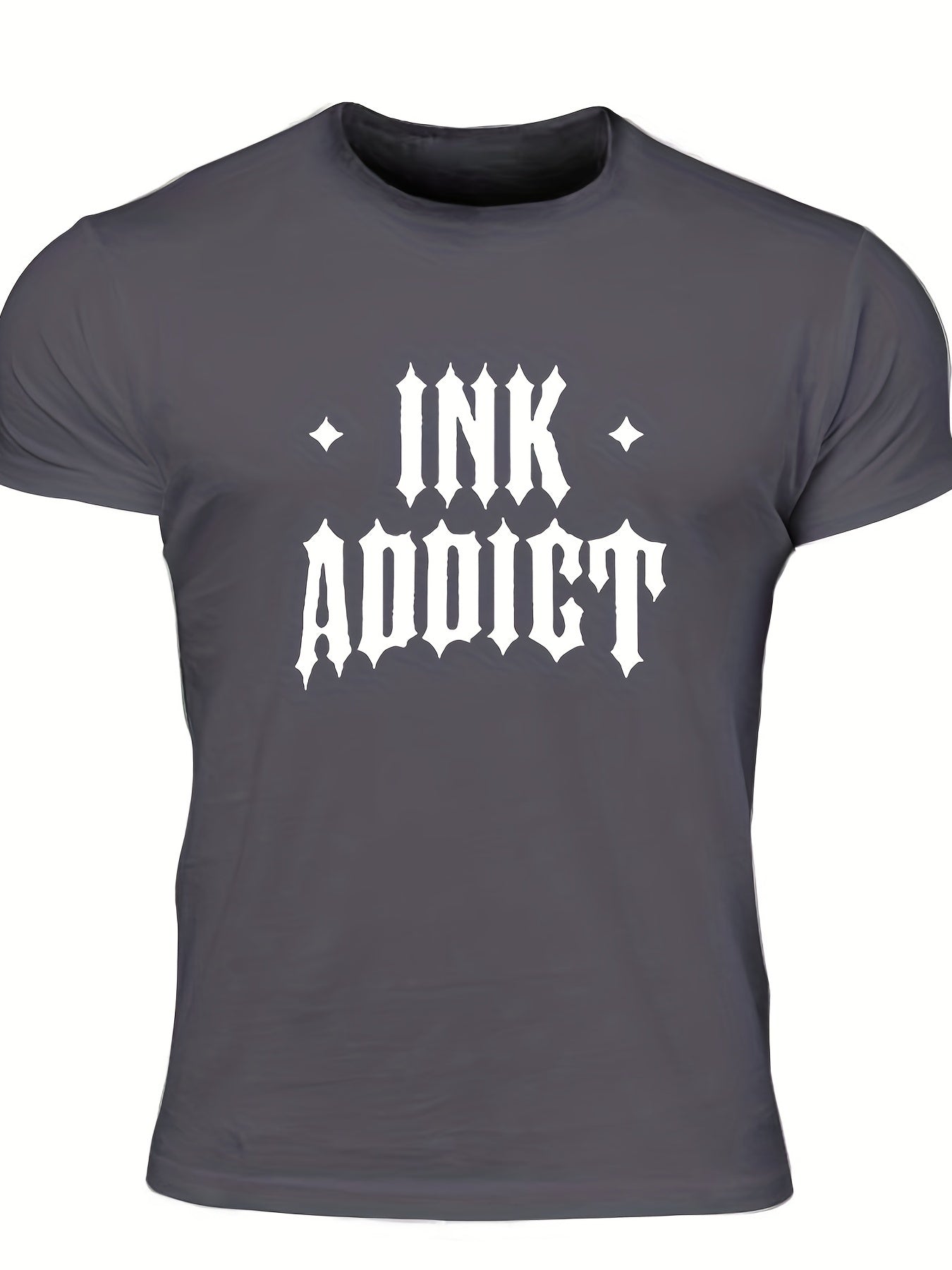 Men's Ink Addict Print T-shirt, Casual Comfy Slightly Stretch Crew Neck Tee, Men's Clothing For Summer Outdoor - Lena & Miles Exquisite Boutique LLC.
