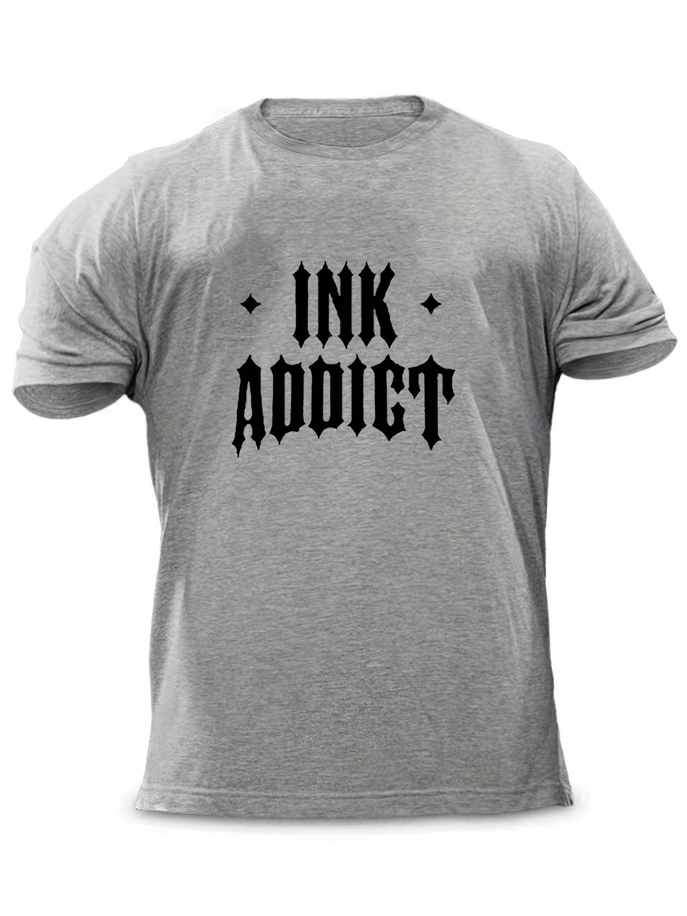 Men's Ink Addict Print T-shirt, Casual Comfy Slightly Stretch Crew Neck Tee, Men's Clothing For Summer Outdoor - Lena & Miles Exquisite Boutique LLC.