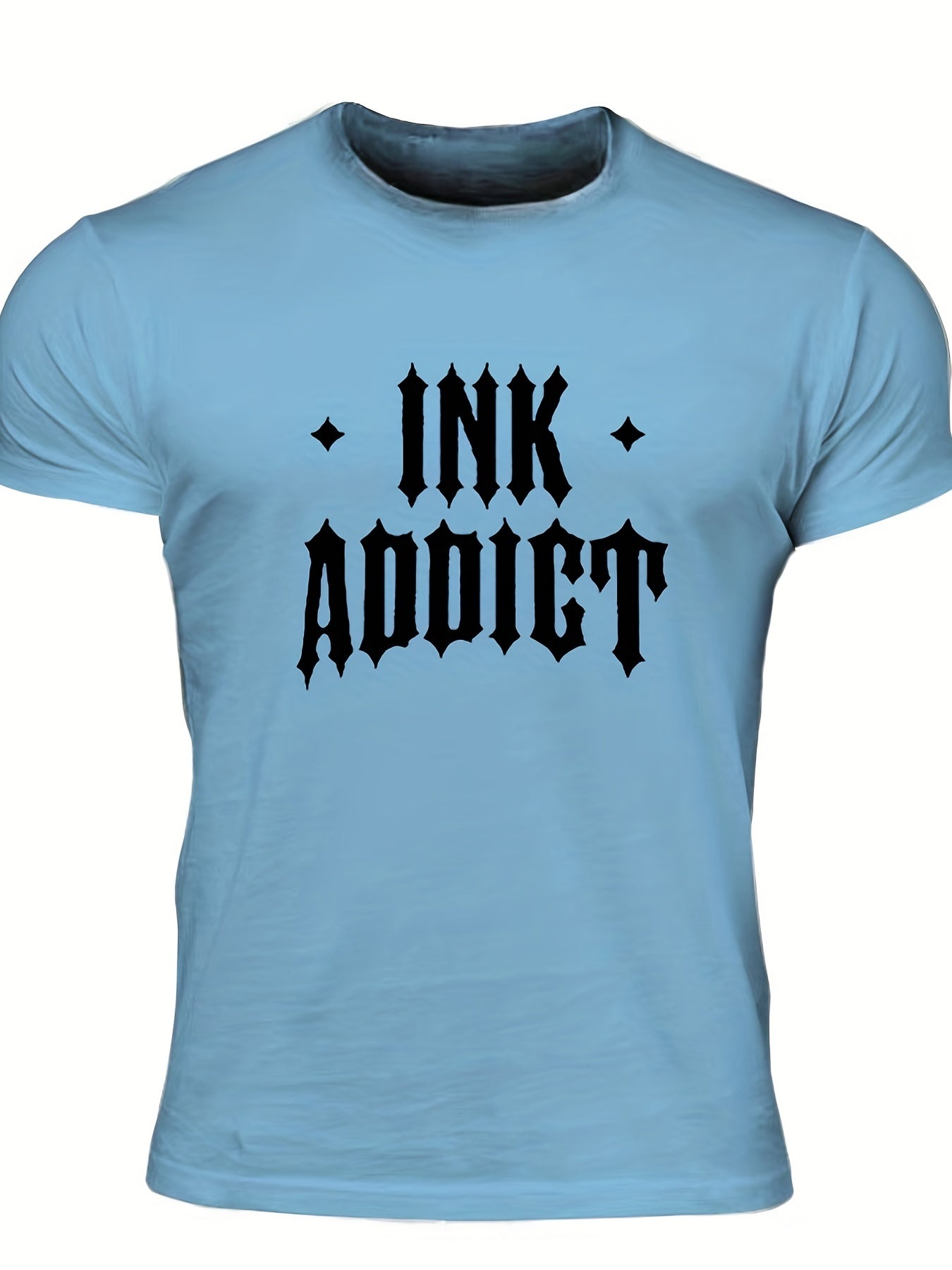 Men's Ink Addict Print T-shirt, Casual Comfy Slightly Stretch Crew Neck Tee, Men's Clothing For Summer Outdoor - Lena & Miles Exquisite Boutique LLC.