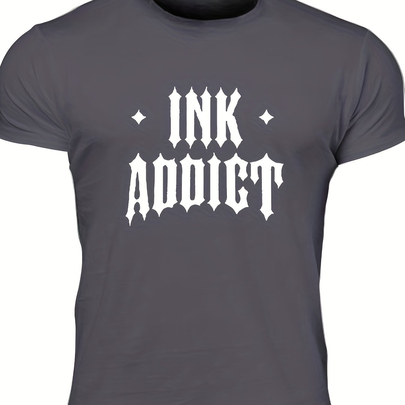 Men's Ink Addict Print T-shirt, Casual Comfy Slightly Stretch Crew Neck Tee, Men's Clothing For Summer Outdoor - Lena & Miles Exquisite Boutique LLC.