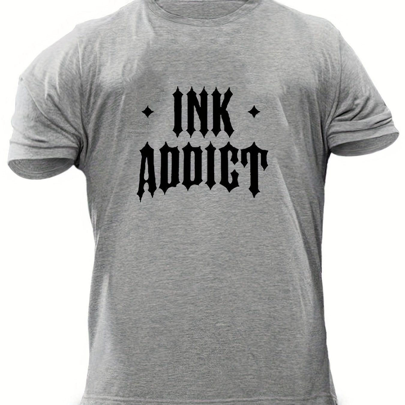 Men's Ink Addict Print T-shirt, Casual Comfy Slightly Stretch Crew Neck Tee, Men's Clothing For Summer Outdoor - Lena & Miles Exquisite Boutique LLC.