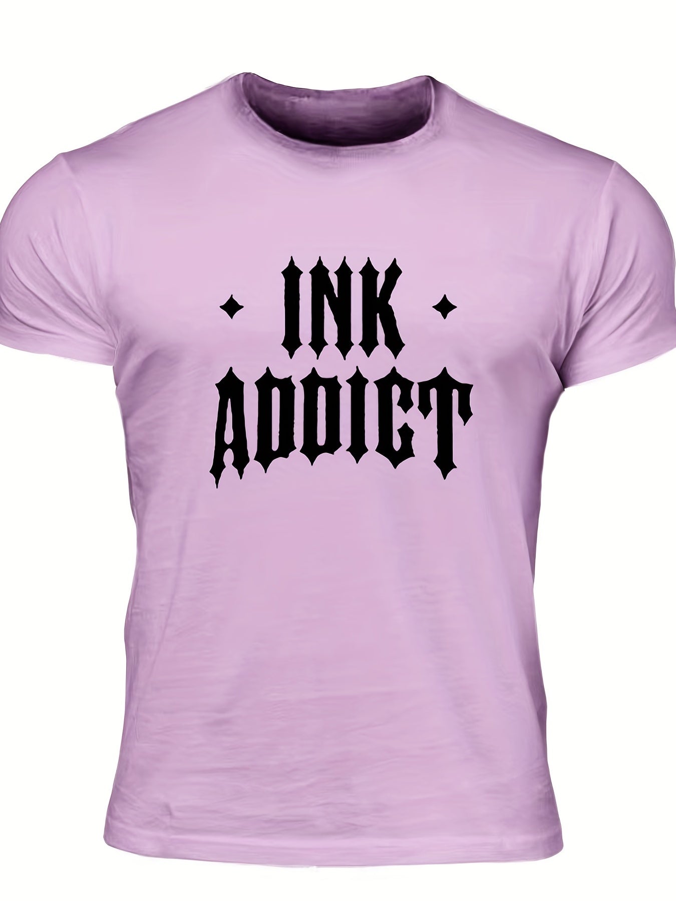 Men's Ink Addict Print T-shirt, Casual Comfy Slightly Stretch Crew Neck Tee, Men's Clothing For Summer Outdoor - Lena & Miles Exquisite Boutique LLC.