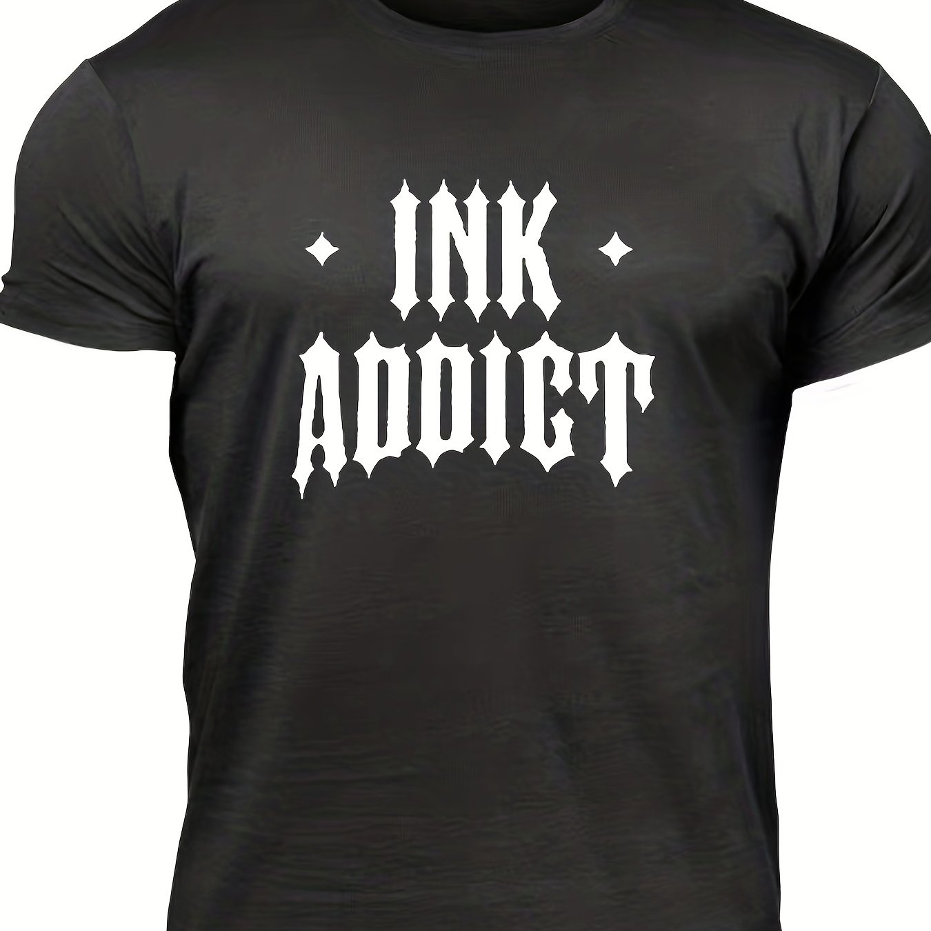 Men's Ink Addict Print T-shirt, Casual Comfy Slightly Stretch Crew Neck Tee, Men's Clothing For Summer Outdoor - Lena & Miles Exquisite Boutique LLC.