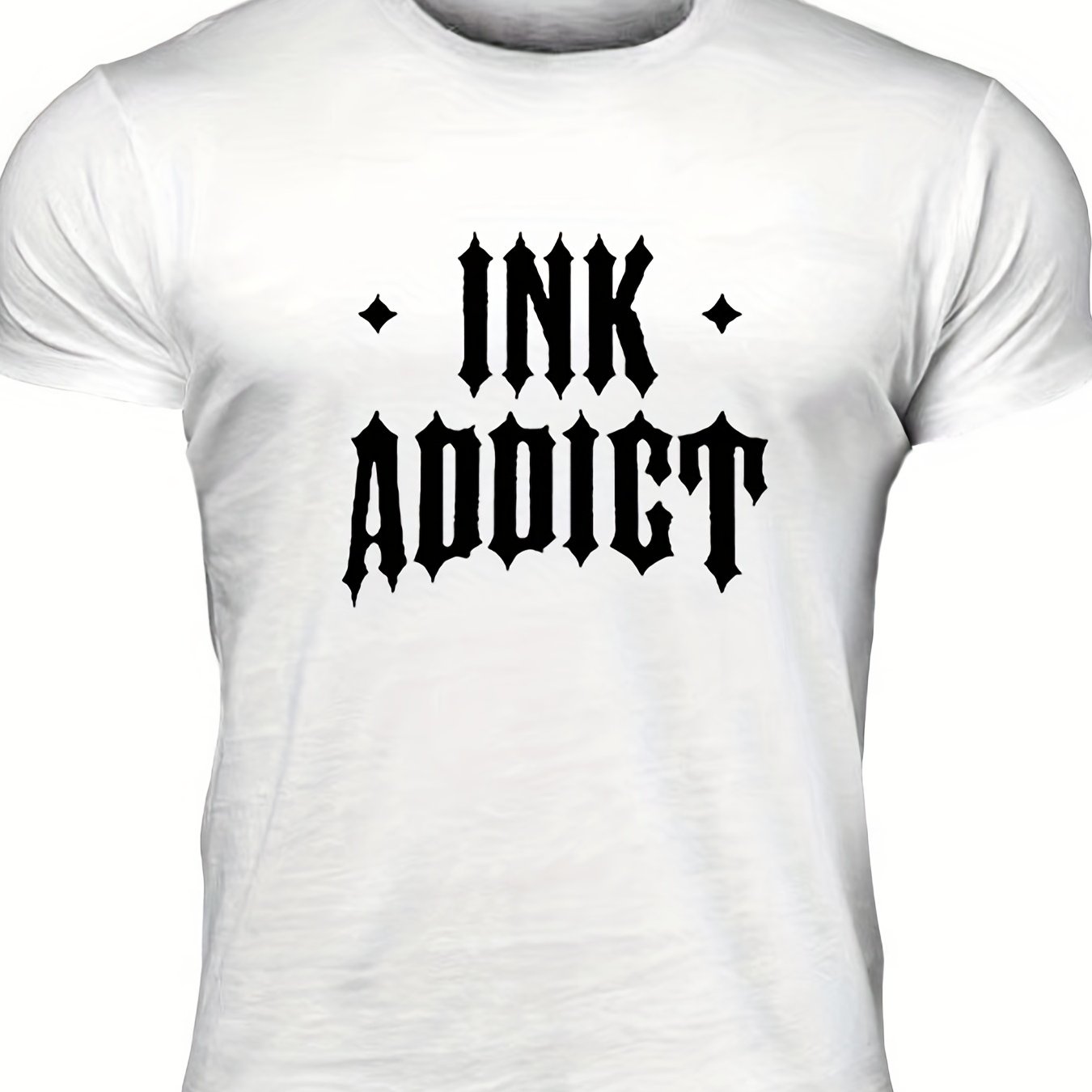 Men's Ink Addict Print T-shirt, Casual Comfy Slightly Stretch Crew Neck Tee, Men's Clothing For Summer Outdoor - Lena & Miles Exquisite Boutique LLC.