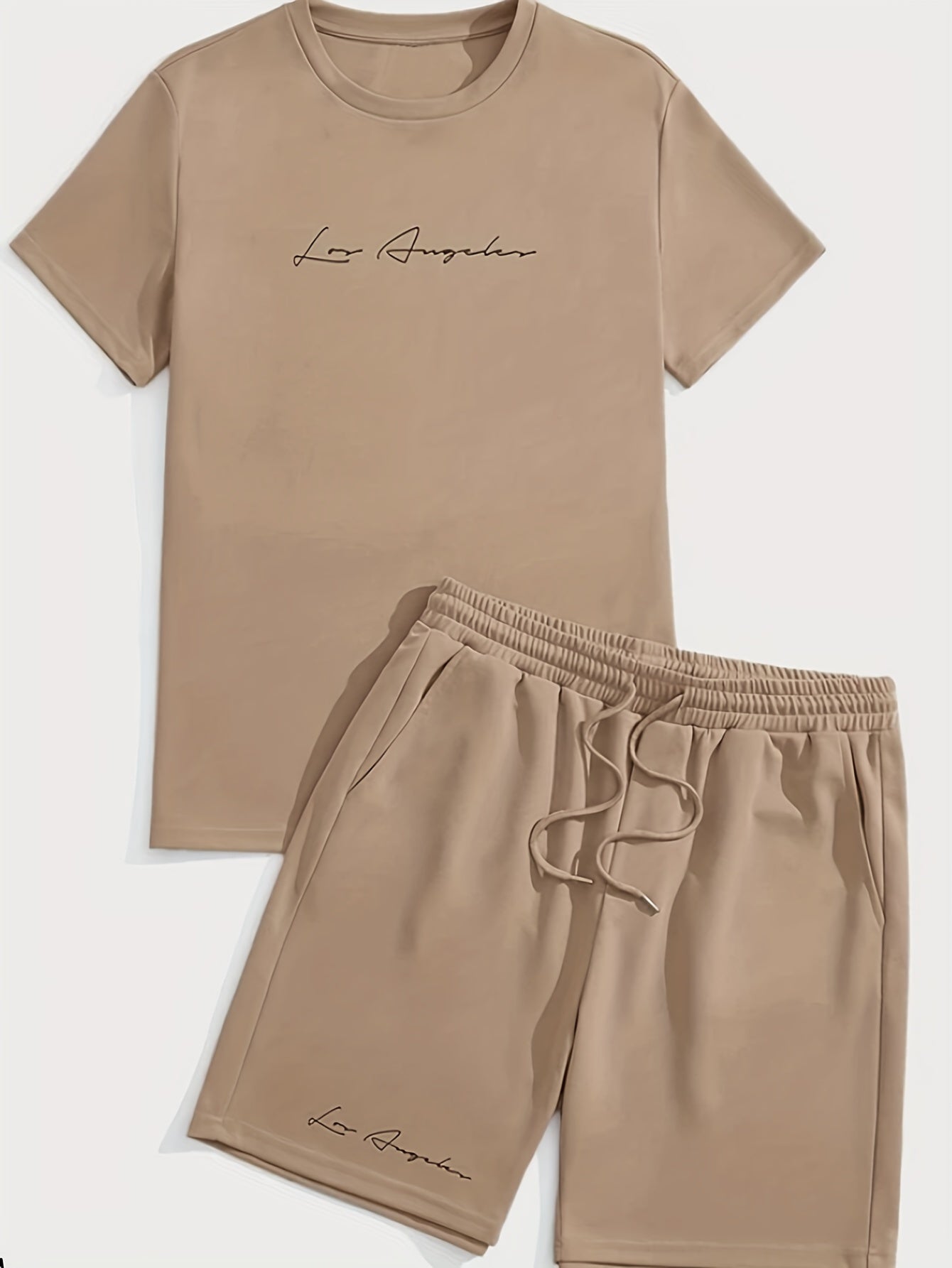 2Pcs Trendy Outfits For Men, Casual Crew Neck Short Sleeve T-shirt And Shorts Set For Summer, Men's Clothing Vacation Workout - Lena & Miles Exquisite Boutique LLC.