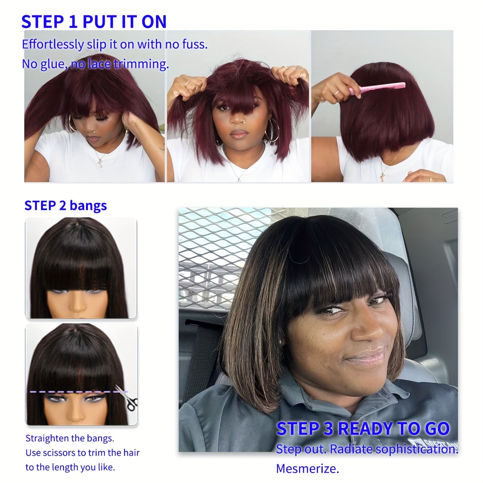 14 Stunning Straight Bob Wig with Bangs - Lena & Miles Exquisite Boutique LLC.