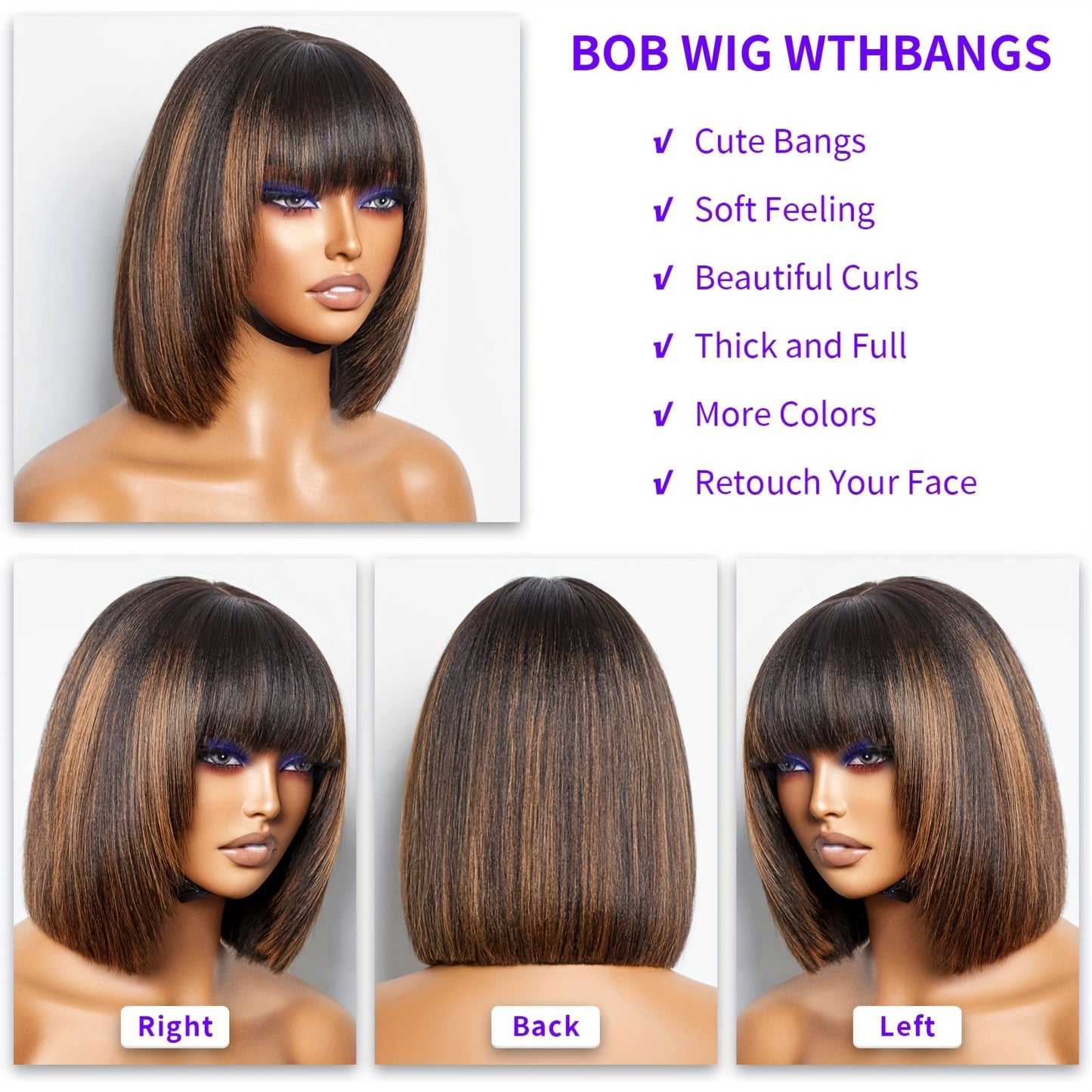 14 Stunning Straight Bob Wig with Bangs - Lena & Miles Exquisite Boutique LLC.