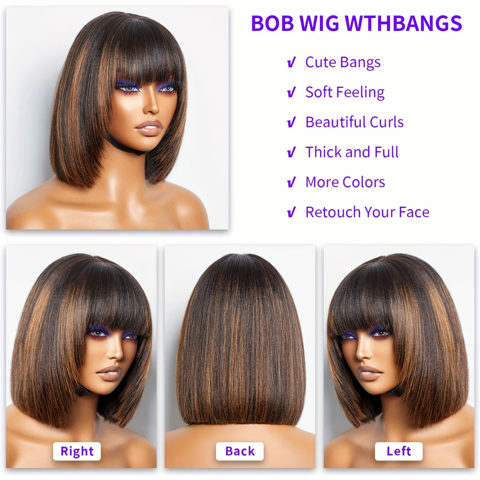 14 Stunning Straight Bob Wig with Bangs - Lena & Miles Exquisite Boutique LLC.