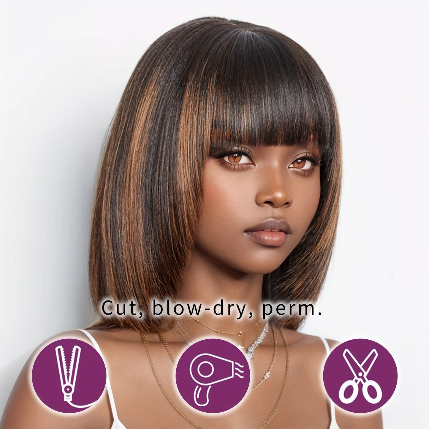 14 Stunning Straight Bob Wig with Bangs - Lena & Miles Exquisite Boutique LLC.
