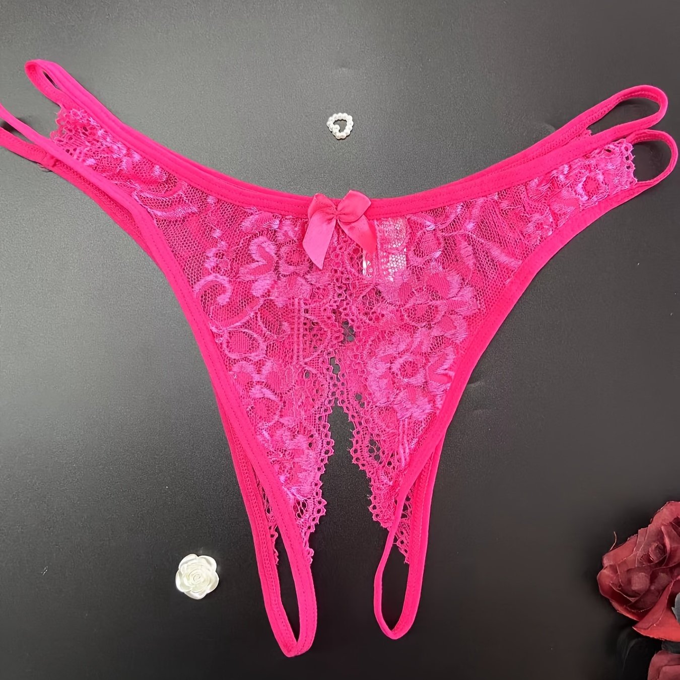 1/6 pcs Exquisite Floral Lace Mesh Thongs - Hollow Out Open Crotch Design, Breathable, Comfortable, Sexy Women's Lingerie & Underwear for Romantic Nights - Soft, Stretchy, and Delicate Fabric - Lena & Miles Exquisite Boutique LLC.