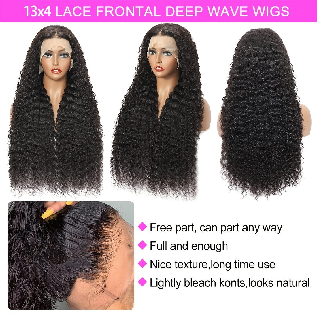 150% 13x4 Human Hair Wig Deep Wave Frontal Wig 10-30 Inch 13x4 Lace Front Wig HD Transparent Human Hair Wigs For Women Brazilian Pre Plucked Hair Wigs - Lena & Miles Exquisite Boutique LLC.