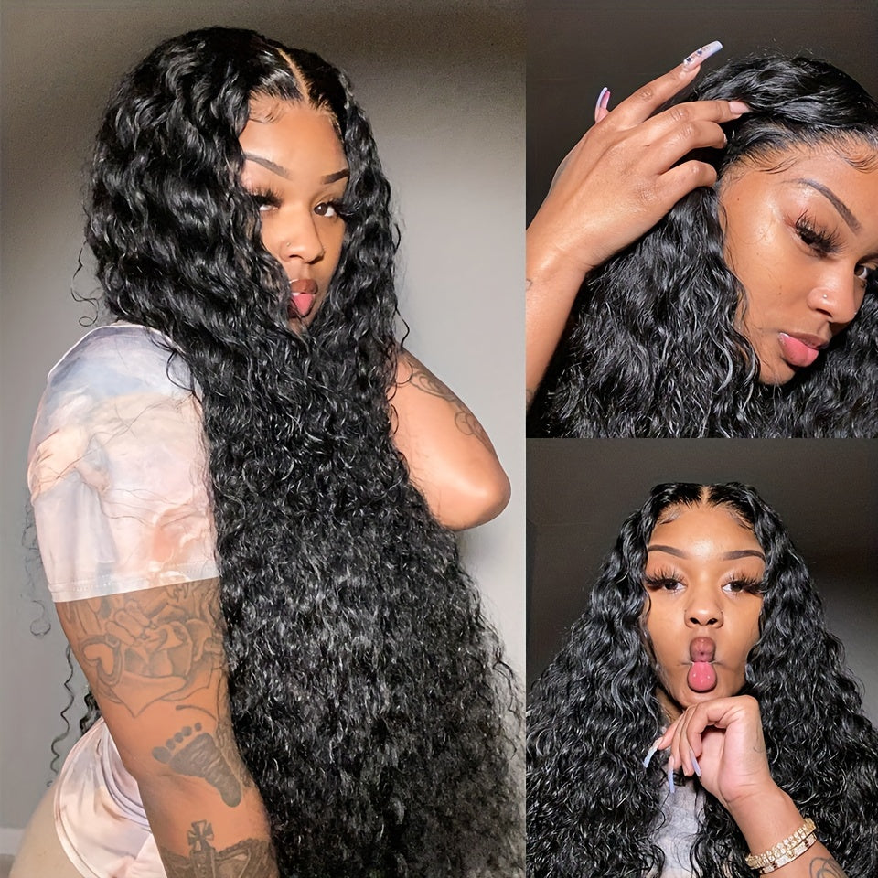 150% 13x4 Human Hair Wig Deep Wave Frontal Wig 10-30 Inch 13x4 Lace Front Wig HD Transparent Human Hair Wigs For Women Brazilian Pre Plucked Hair Wigs - Lena & Miles Exquisite Boutique LLC.