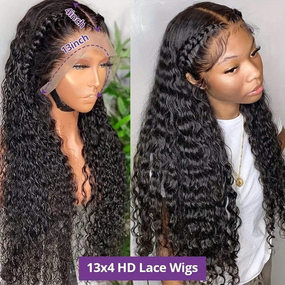 150% 13x4 Human Hair Wig Deep Wave Frontal Wig 10-30 Inch 13x4 Lace Front Wig HD Transparent Human Hair Wigs For Women Brazilian Pre Plucked Hair Wigs - Lena & Miles Exquisite Boutique LLC.