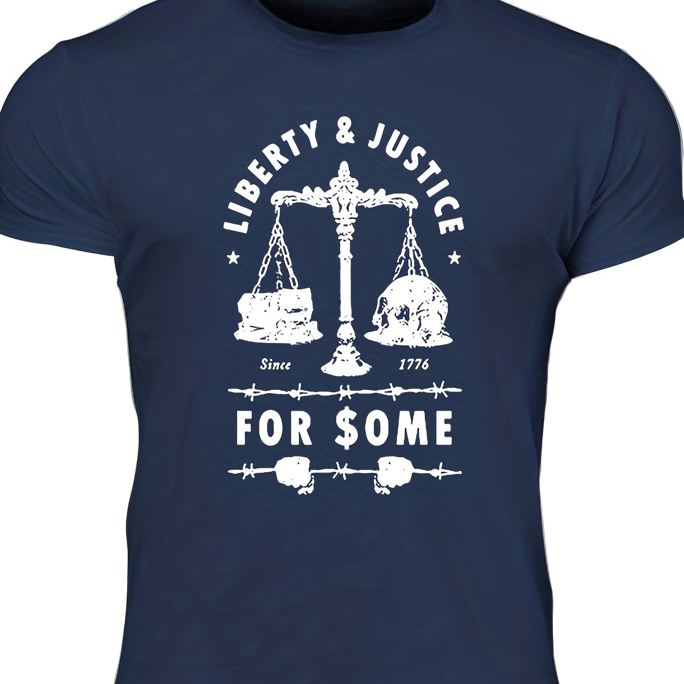 Men's "Liberty & Justice" Print T-shirt, Casual - Lena & Miles Exquisite Boutique LLC.