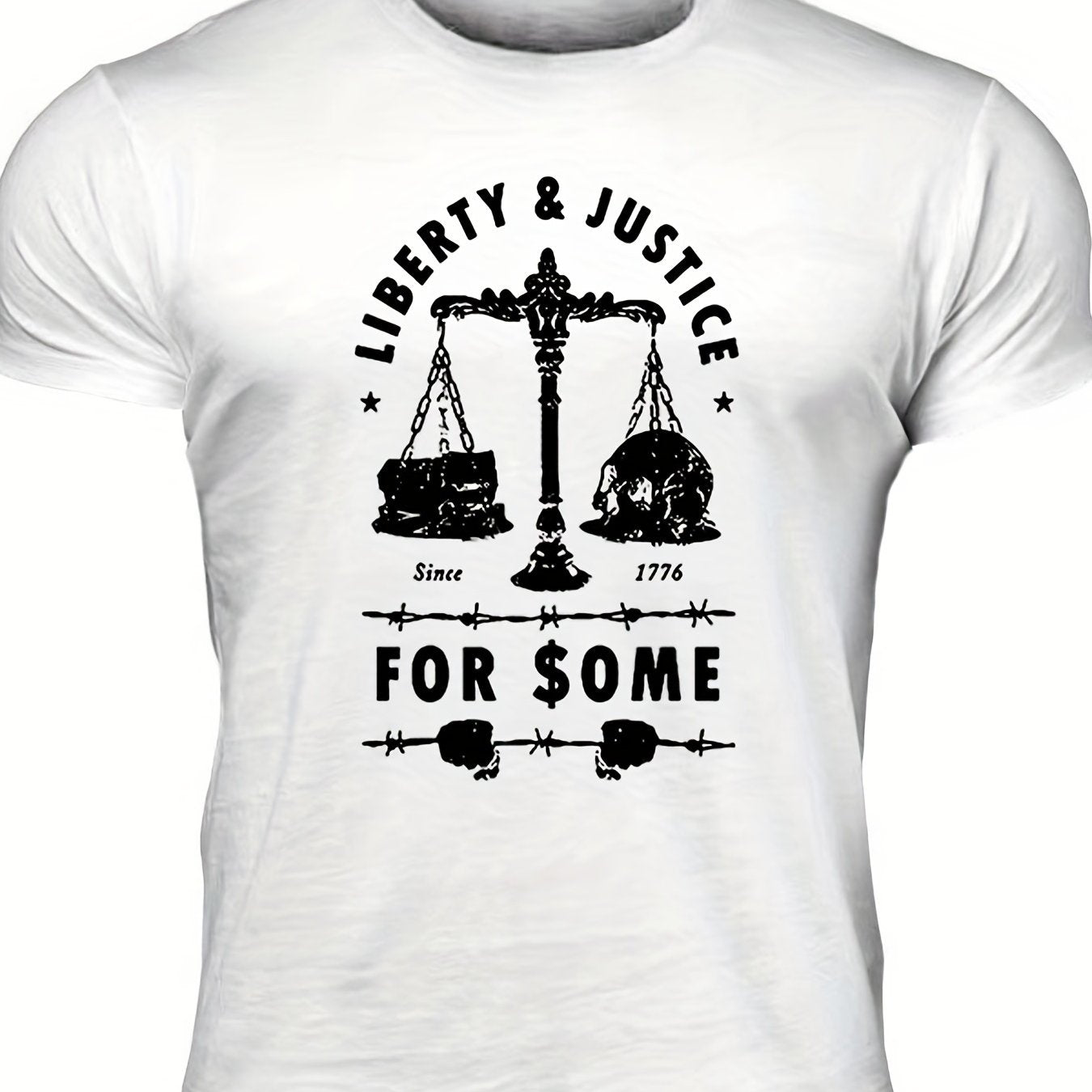 Men's "Liberty & Justice" Print T-shirt, Casual - Lena & Miles Exquisite Boutique LLC.