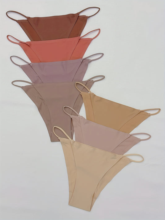 7pcs Seamless Solid Panties, Soft & Comfy Stretchy Simple Panties, Women's Lingerie & Underwear - Lena & Miles Exquisite Boutique LLC.