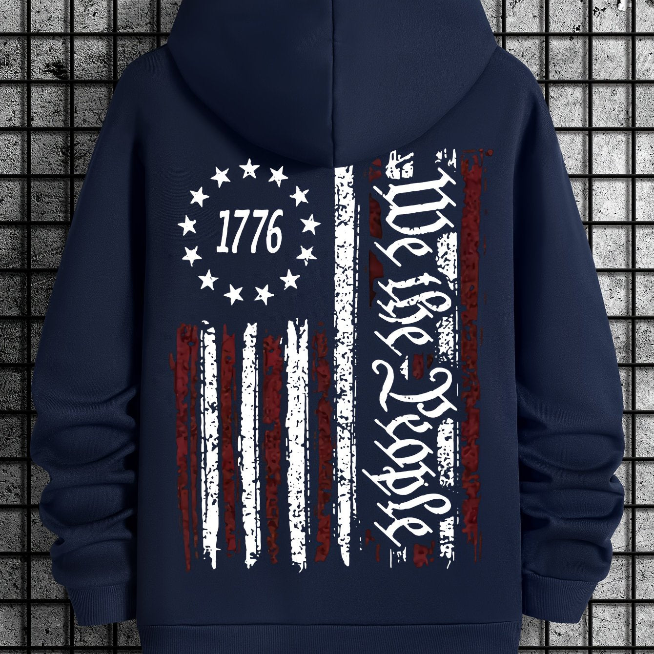 American Flag Print Men's Warm Pullover Round Neck Hooded Sweatshirt Print Hoodie Casual Top For Autumn Winter Men's Clothing As Gifts - Lena & Miles Exquisite Boutique LLC.