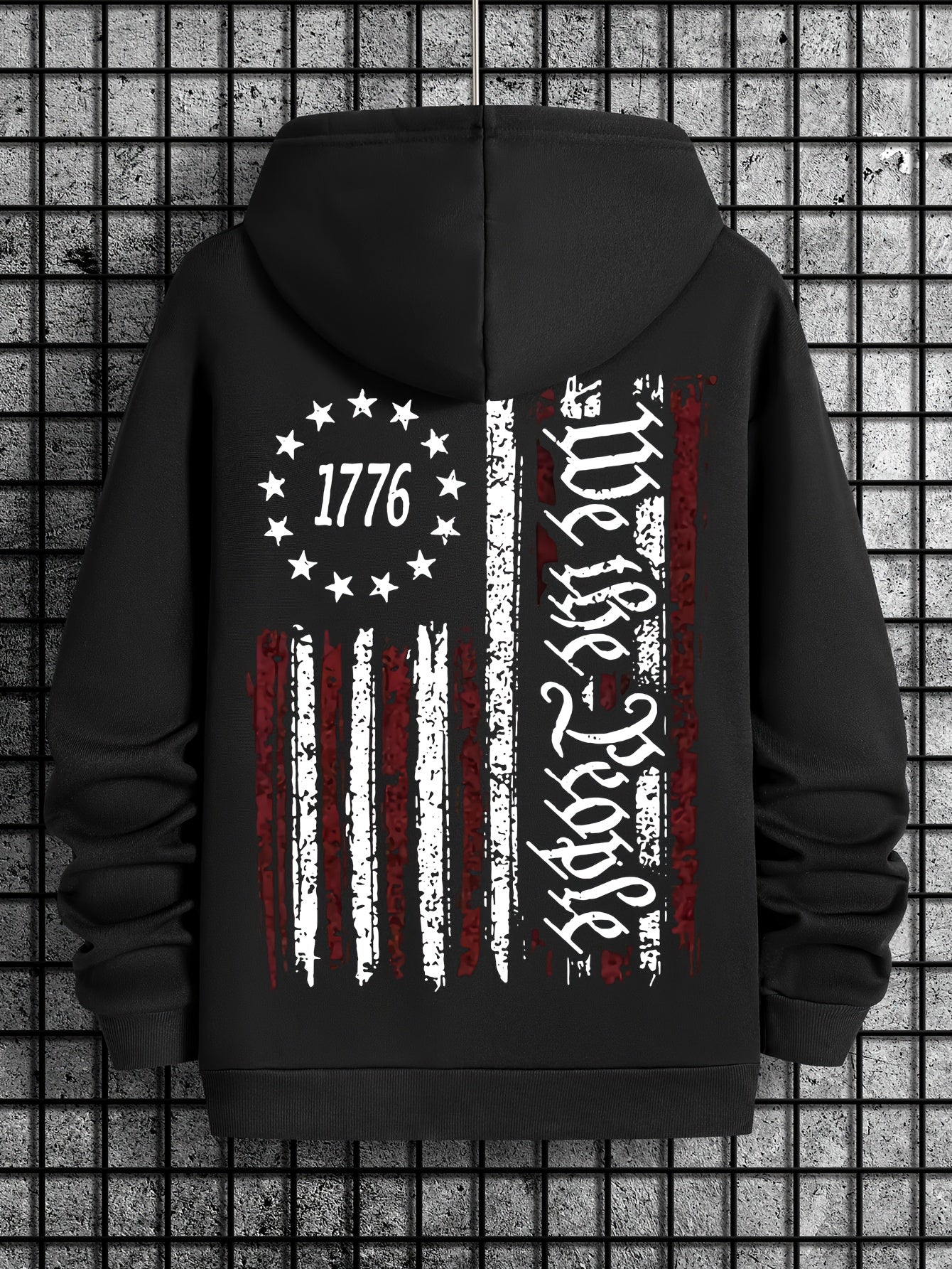 American Flag Print Men's Warm Pullover Round Neck Hooded Sweatshirt Print Hoodie Casual Top For Autumn Winter Men's Clothing As Gifts - Lena & Miles Exquisite Boutique LLC.