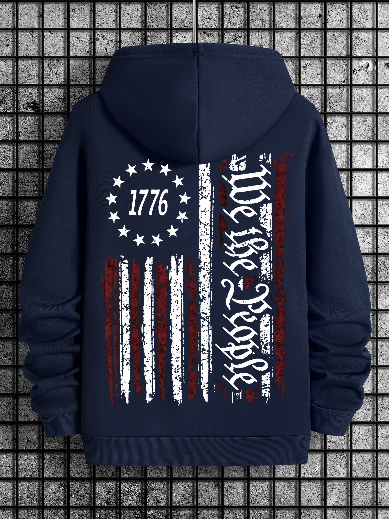 American Flag Print Men's Warm Pullover Round Neck Hooded Sweatshirt Print Hoodie Casual Top For Autumn Winter Men's Clothing As Gifts - Lena & Miles Exquisite Boutique LLC.