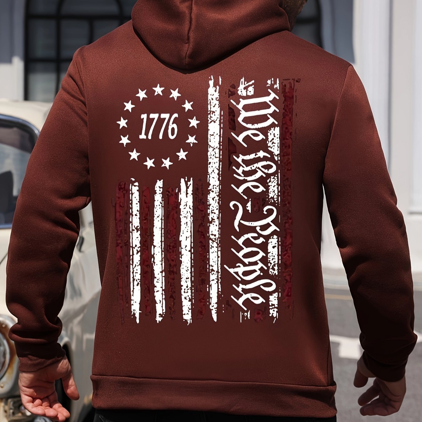 American Flag Print Men's Warm Pullover Round Neck Hooded Sweatshirt Print Hoodie Casual Top For Autumn Winter Men's Clothing As Gifts - Lena & Miles Exquisite Boutique LLC.