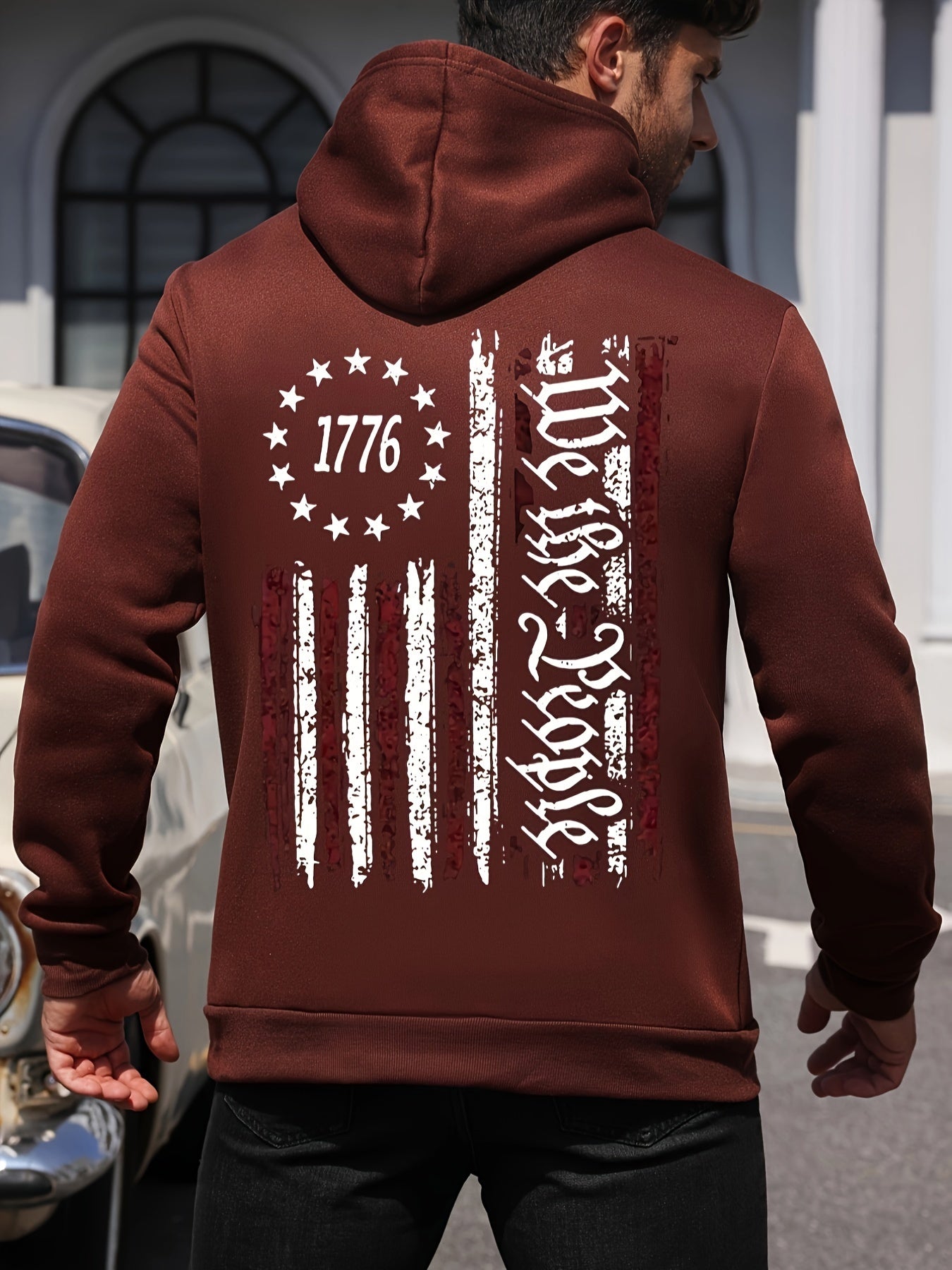 American Flag Print Men's Warm Pullover Round Neck Hooded Sweatshirt Print Hoodie Casual Top For Autumn Winter Men's Clothing As Gifts - Lena & Miles Exquisite Boutique LLC.