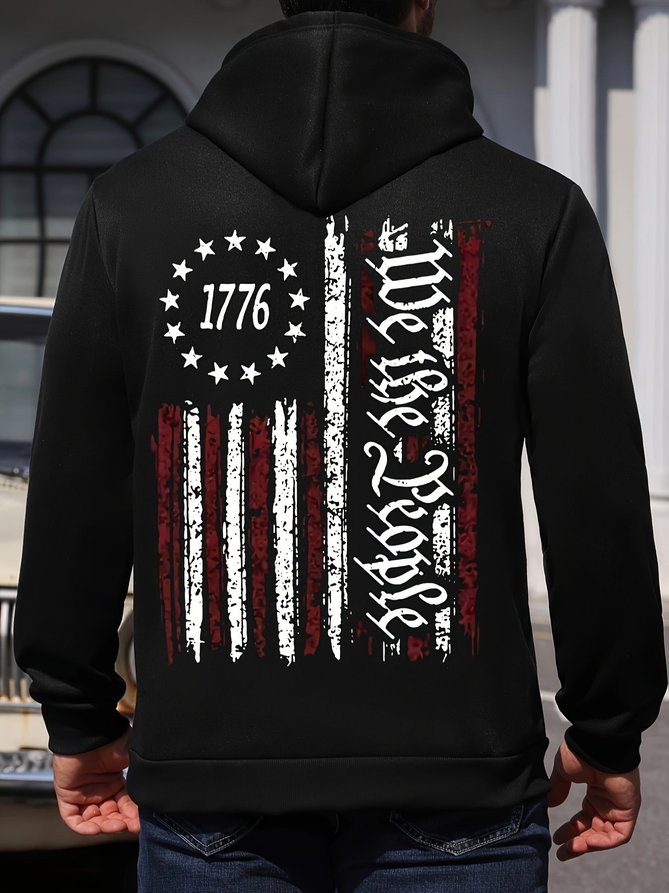American Flag Print Men's Warm Pullover Round Neck Hooded Sweatshirt Print Hoodie Casual Top For Autumn Winter Men's Clothing As Gifts - Lena & Miles Exquisite Boutique LLC.