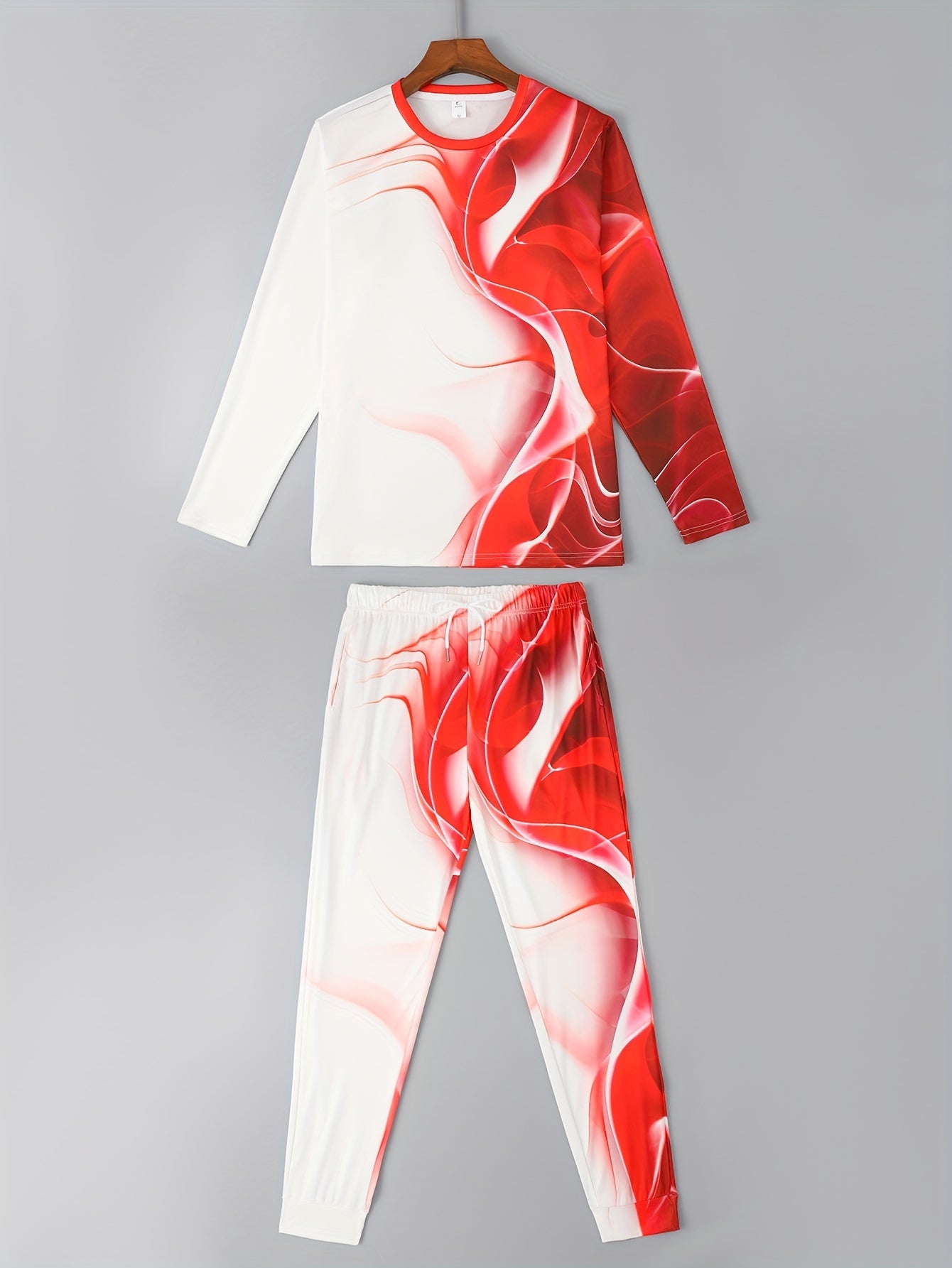 Black & White Men's 2Pcs Outfits, Casual Crew Neck Long Sleeve T-shirt And Drawstring Sweatpants Joggers Set For Winter Fall, Men's Clothing - Lena & Miles Exquisite Boutique LLC.