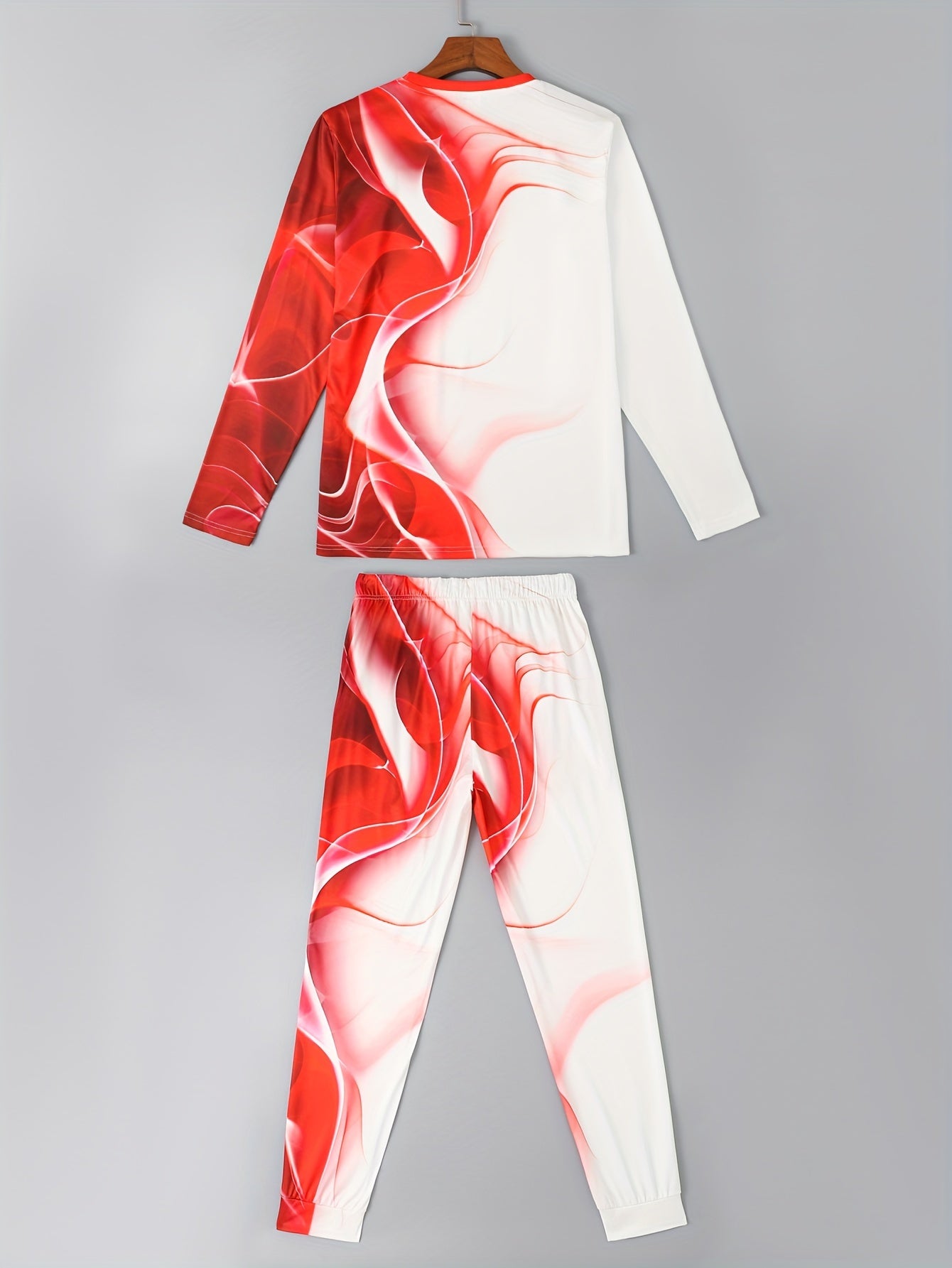 Black & White Men's 2Pcs Outfits, Casual Crew Neck Long Sleeve T-shirt And Drawstring Sweatpants Joggers Set For Winter Fall, Men's Clothing - Lena & Miles Exquisite Boutique LLC.