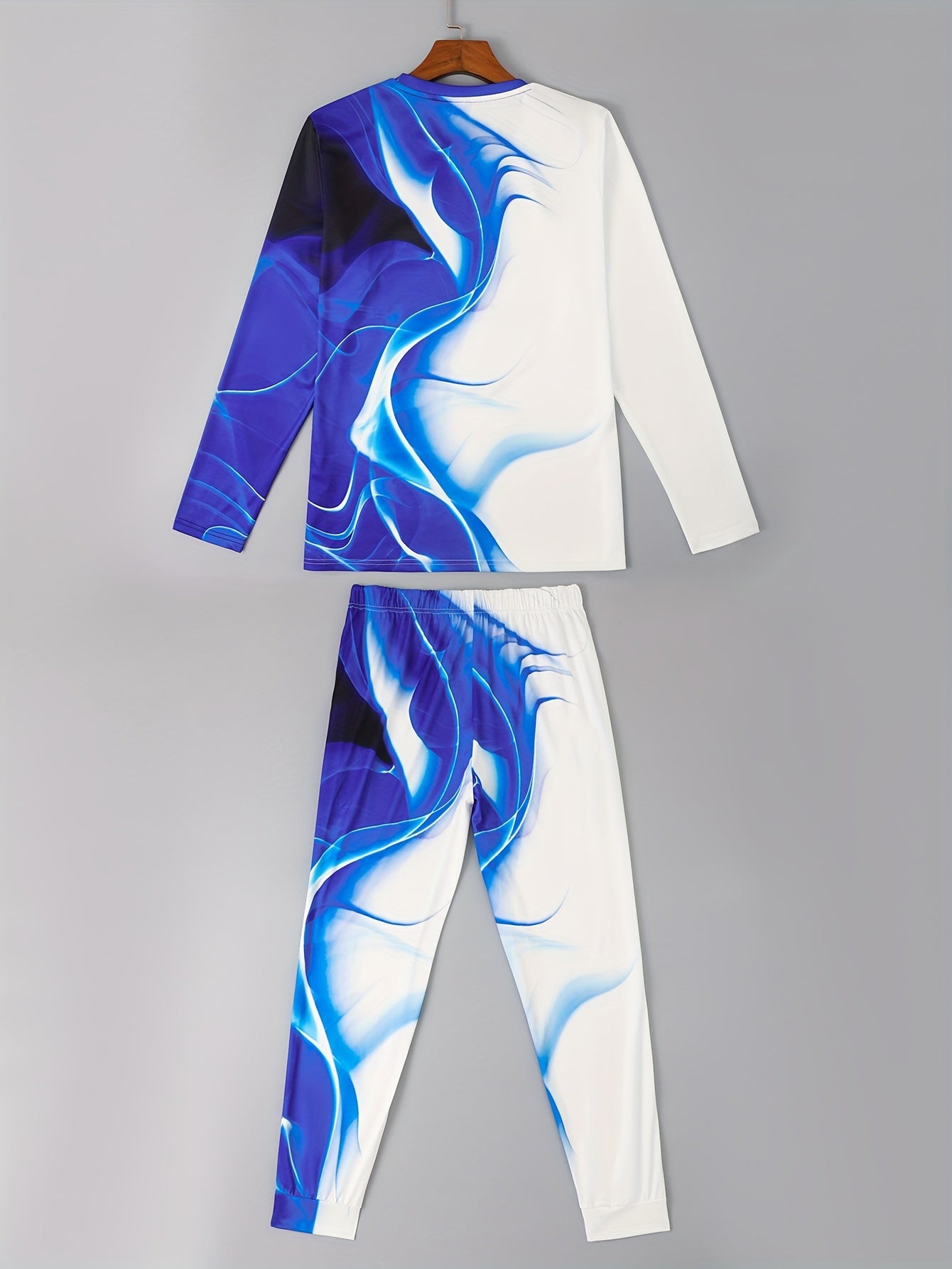 Black & White Men's 2Pcs Outfits, Casual Crew Neck Long Sleeve T-shirt And Drawstring Sweatpants Joggers Set For Winter Fall, Men's Clothing - Lena & Miles Exquisite Boutique LLC.