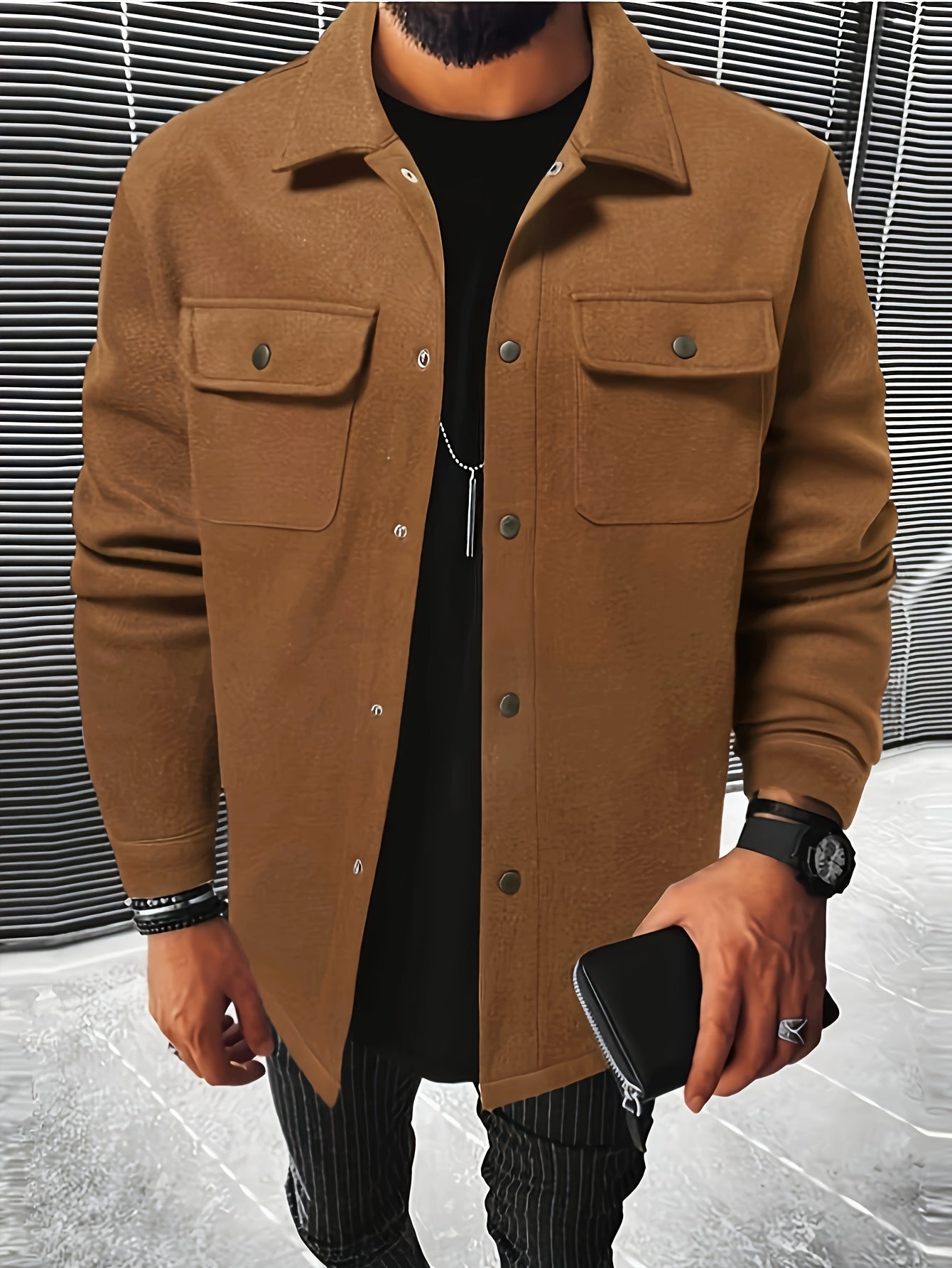 [Men's Solid Jacket With Pockets] Men's Solid - Lena & Miles Exquisite Boutique LLC.