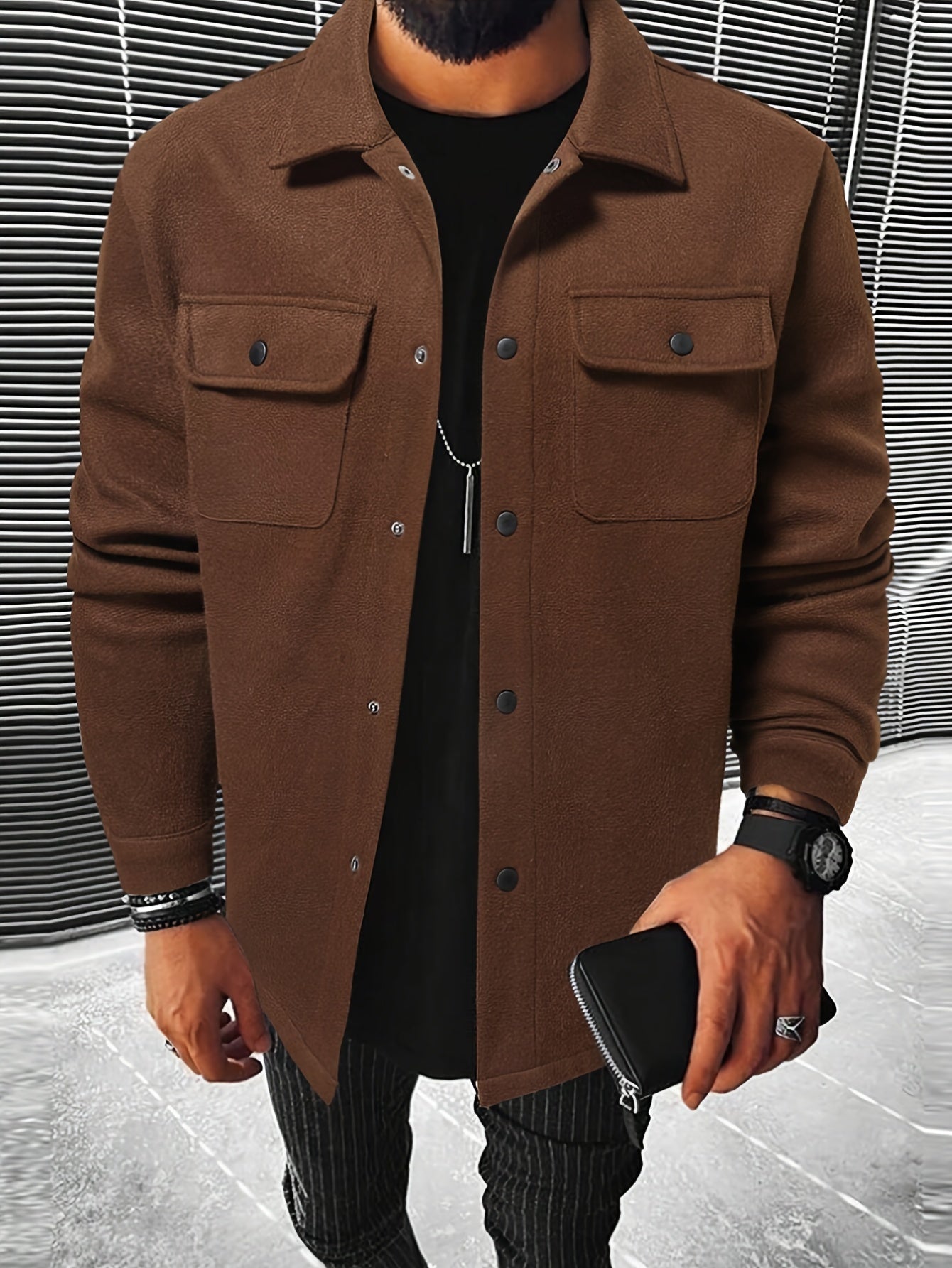 [Men's Solid Jacket With Pockets] Men's Solid - Lena & Miles Exquisite Boutique LLC.