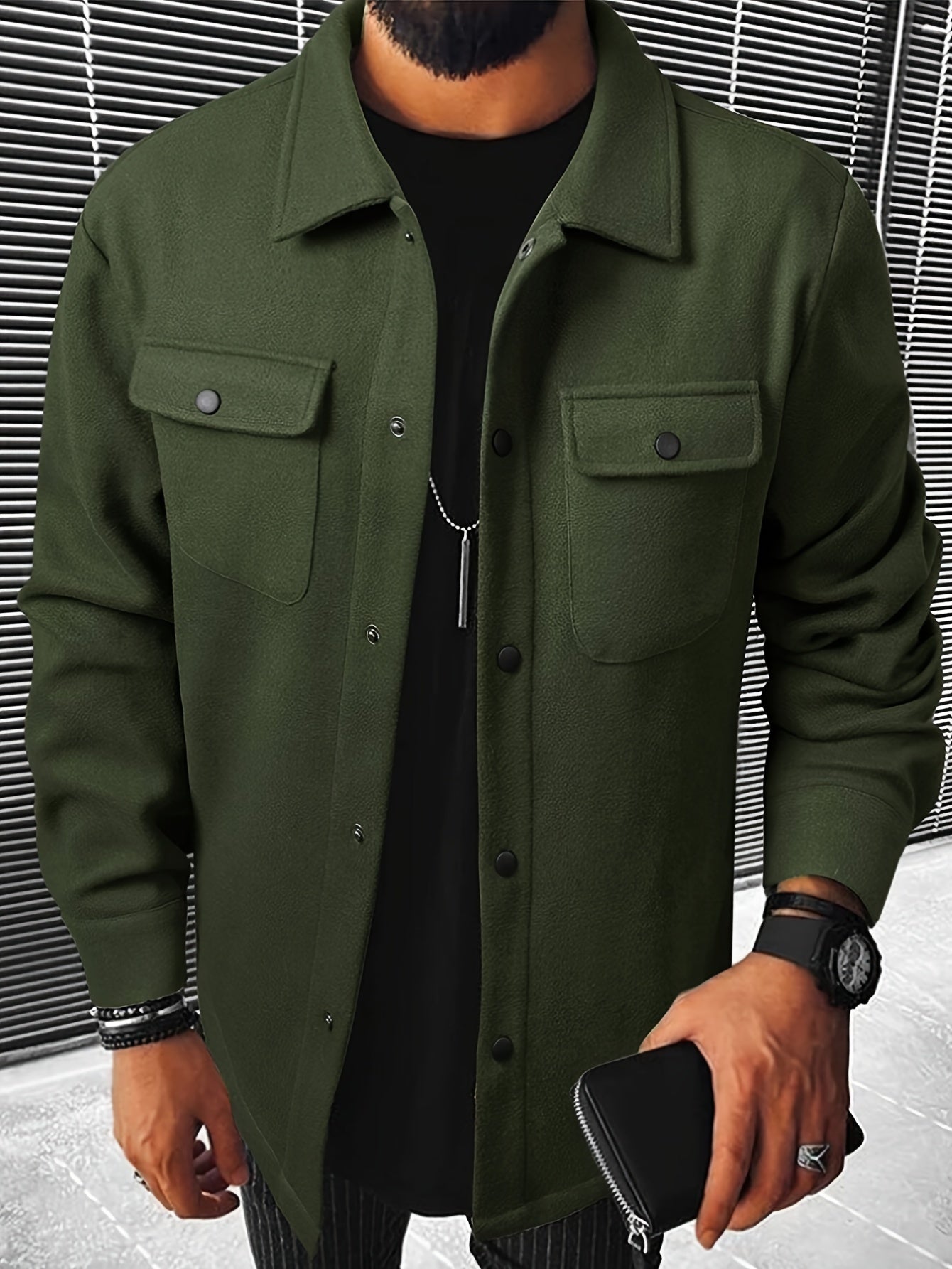 [Men's Solid Jacket With Pockets] Men's Solid - Lena & Miles Exquisite Boutique LLC.
