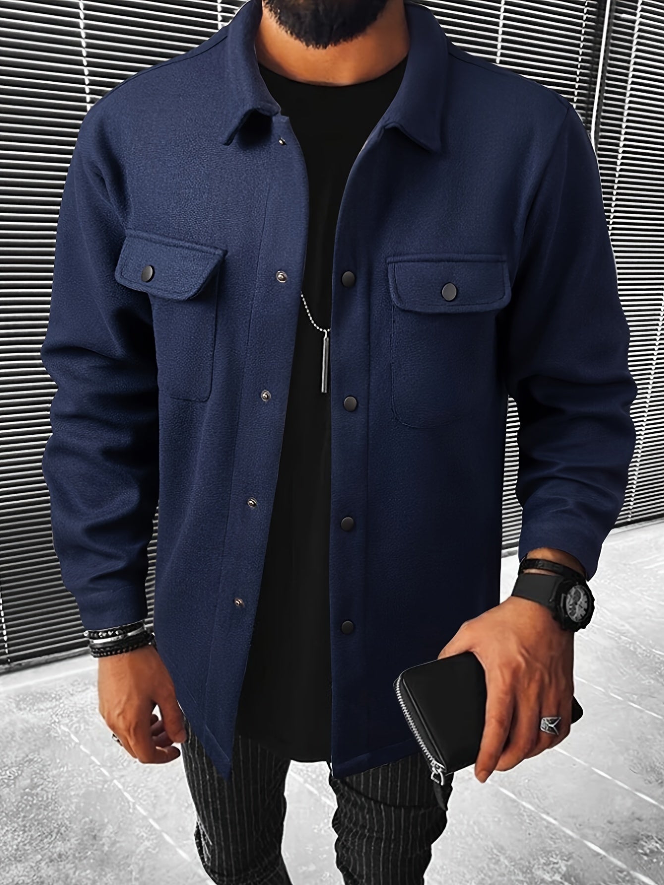 [Men's Solid Jacket With Pockets] Men's Solid - Lena & Miles Exquisite Boutique LLC.