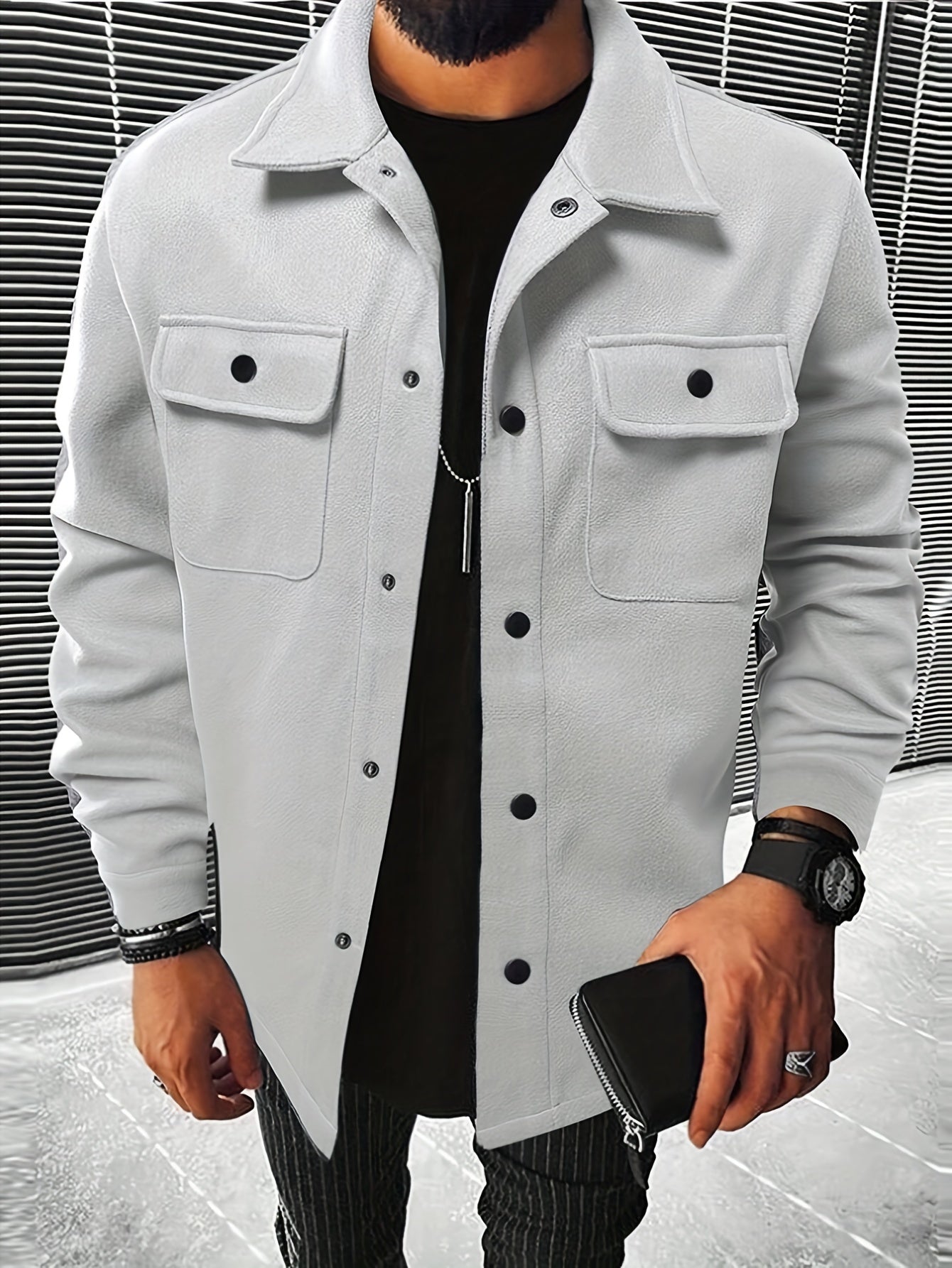 [Men's Solid Jacket With Pockets] Men's Solid - Lena & Miles Exquisite Boutique LLC.