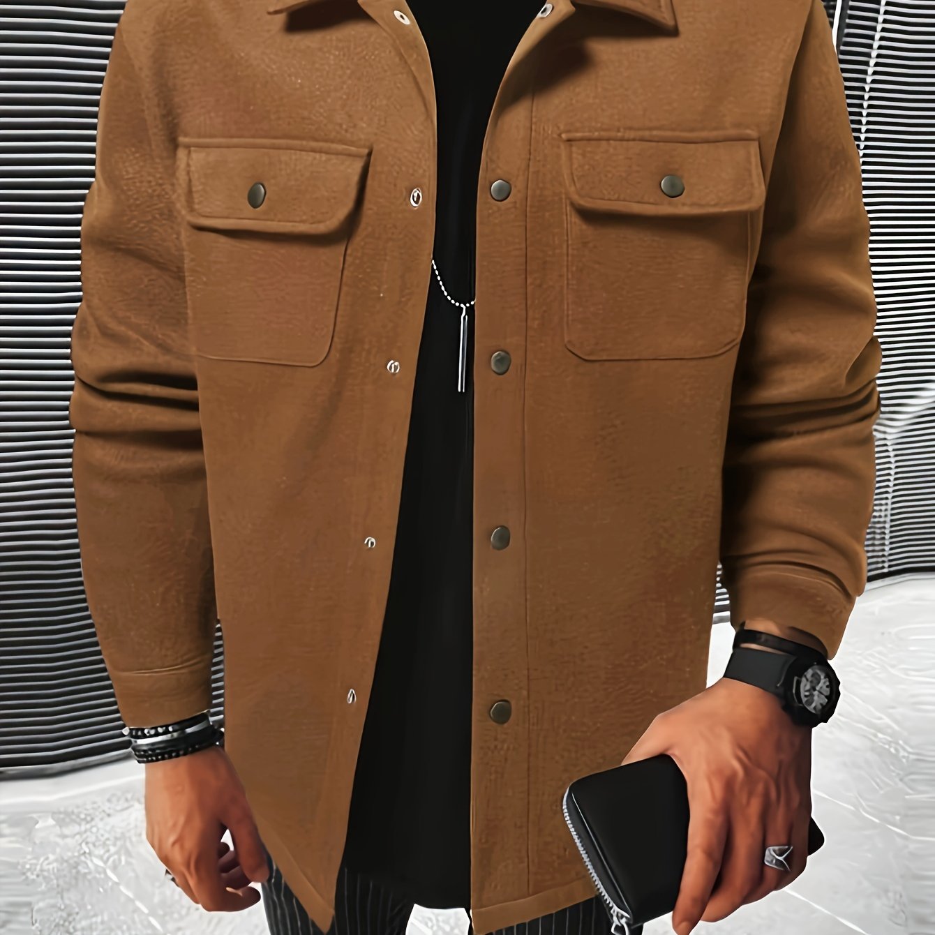 [Men's Solid Jacket With Pockets] Men's Solid - Lena & Miles Exquisite Boutique LLC.