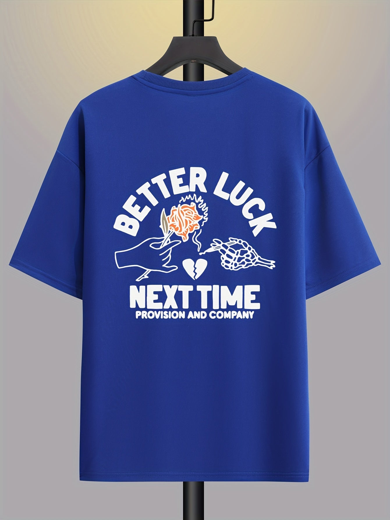 BETTER LUCK Graphic Print Men's Creative Top, Casual And Comfy Short Sleeve Crew Neck T-shirt, Men's Clothing For Summer Outdoor - Lena & Miles Exquisite Boutique LLC.