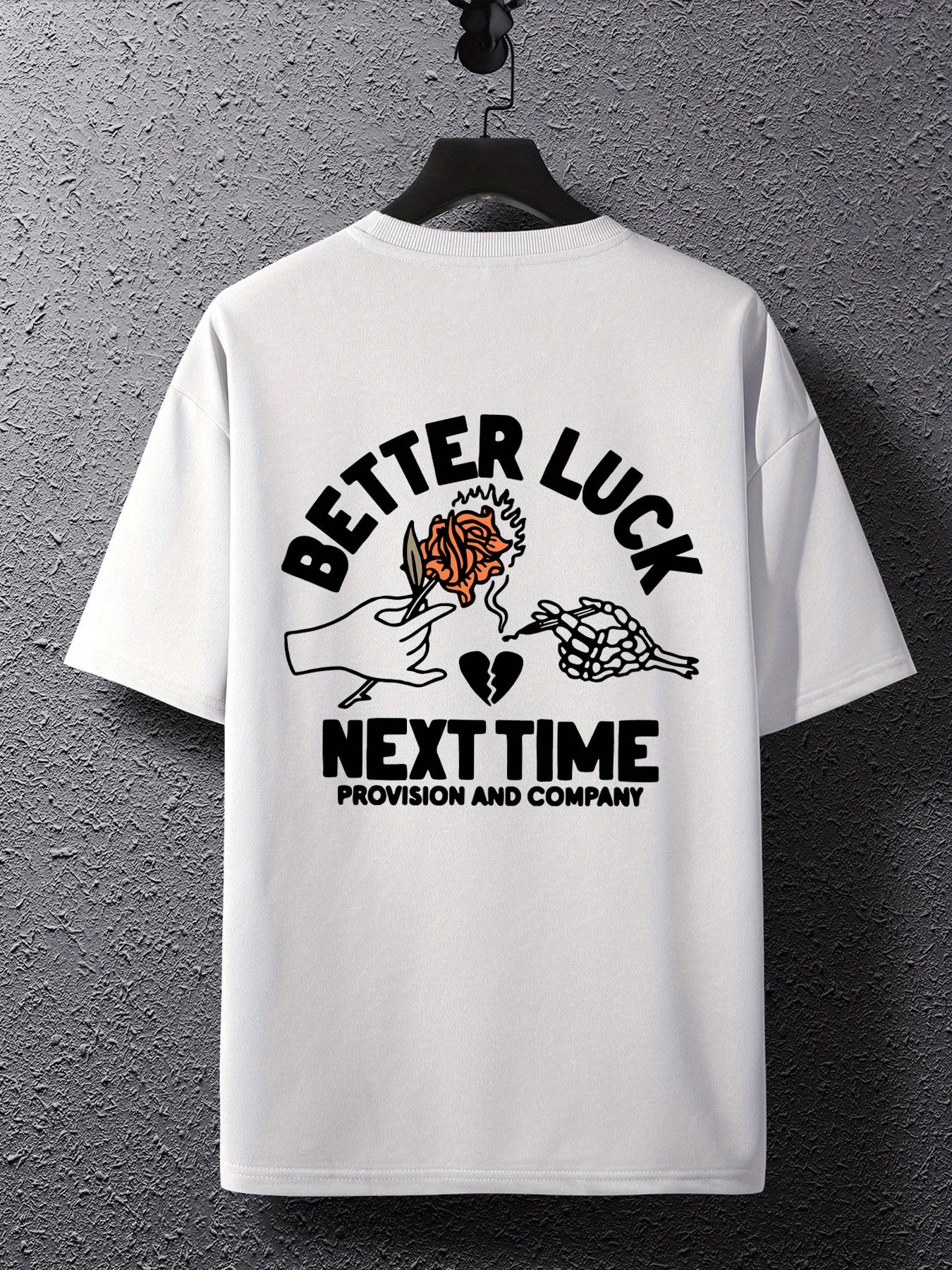 BETTER LUCK Graphic Print Men's Creative Top, Casual And Comfy Short Sleeve Crew Neck T-shirt, Men's Clothing For Summer Outdoor - Lena & Miles Exquisite Boutique LLC.