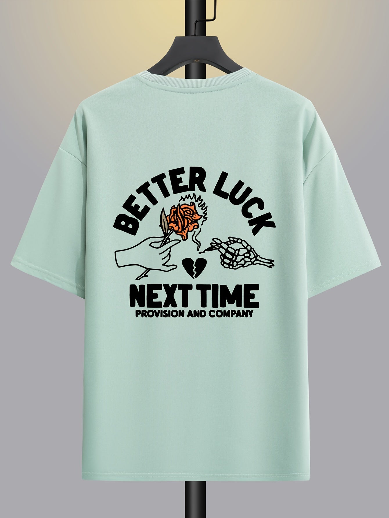 BETTER LUCK Graphic Print Men's Creative Top, Casual And Comfy Short Sleeve Crew Neck T-shirt, Men's Clothing For Summer Outdoor - Lena & Miles Exquisite Boutique LLC.