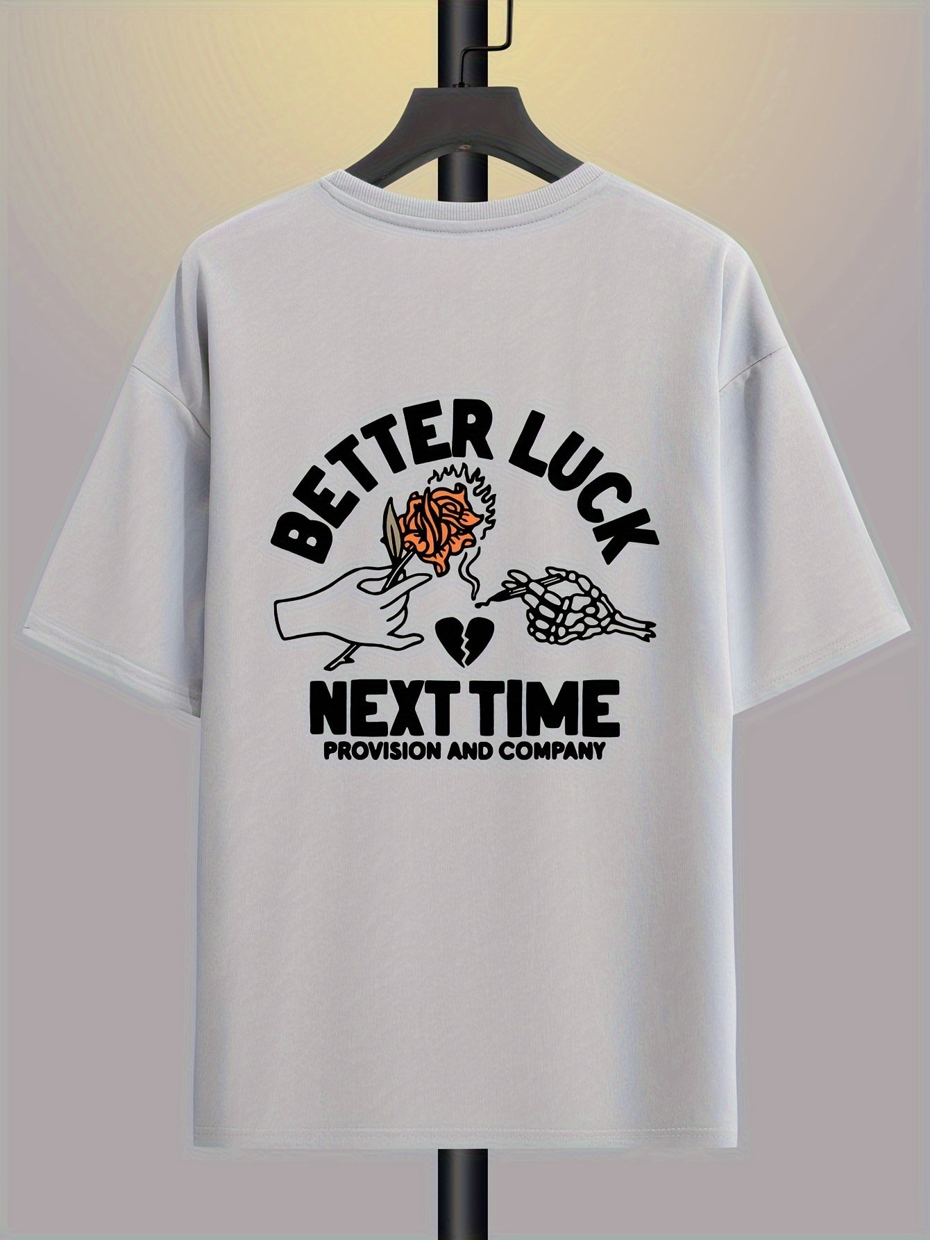 BETTER LUCK Graphic Print Men's Creative Top, Casual And Comfy Short Sleeve Crew Neck T-shirt, Men's Clothing For Summer Outdoor - Lena & Miles Exquisite Boutique LLC.