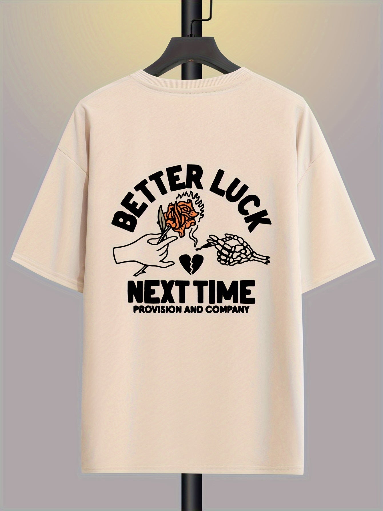 BETTER LUCK Graphic Print Men's Creative Top, Casual And Comfy Short Sleeve Crew Neck T-shirt, Men's Clothing For Summer Outdoor - Lena & Miles Exquisite Boutique LLC.